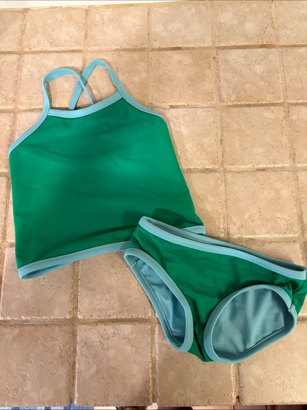 Primary Green and Blue Reversible Tankini. 12-18 month